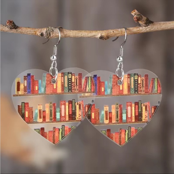 None Jewelry - Heart Shape Bookshelf Earrings